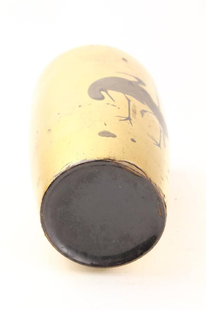 【幕末　明治時代】輸出漆器　里帰り品　鶴と竹図　沃懸地 木製花瓶