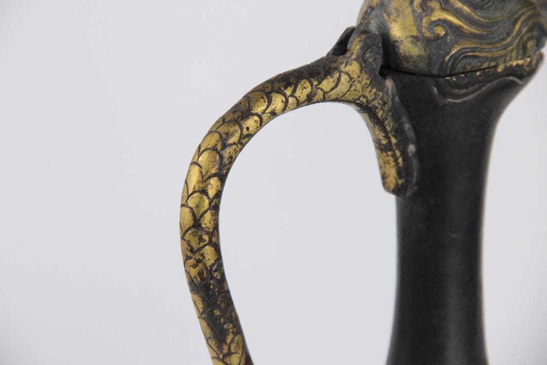 古美術 古銅 鍍金 竜首 水瓶 胡瓶 浄瓶 国宝法隆寺献納御物写 ED11-28