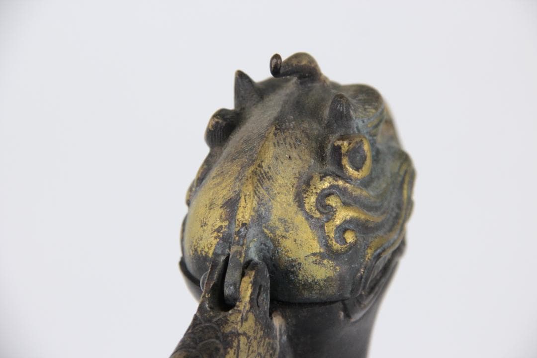 古美術 古銅 鍍金 竜首 水瓶 胡瓶 浄瓶 国宝法隆寺献納御物写 ED11-28