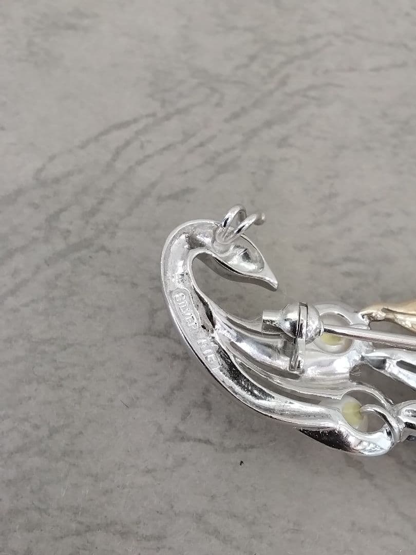 SV/K18あこや真珠/天然石ブローチ　　中古品