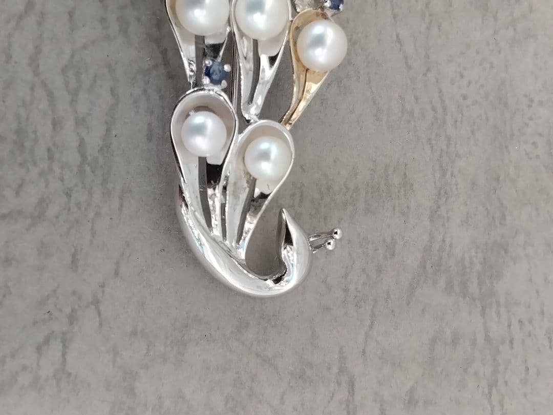 SV/K18あこや真珠/天然石ブローチ　　中古品