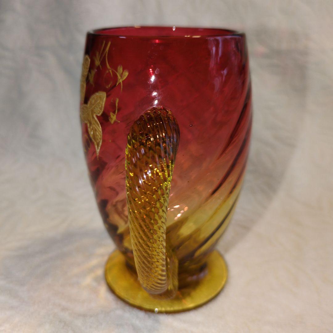 再お値下げしました❢オールドバカラ、赤と金のつる花柄グラス 超希少のお品物です。