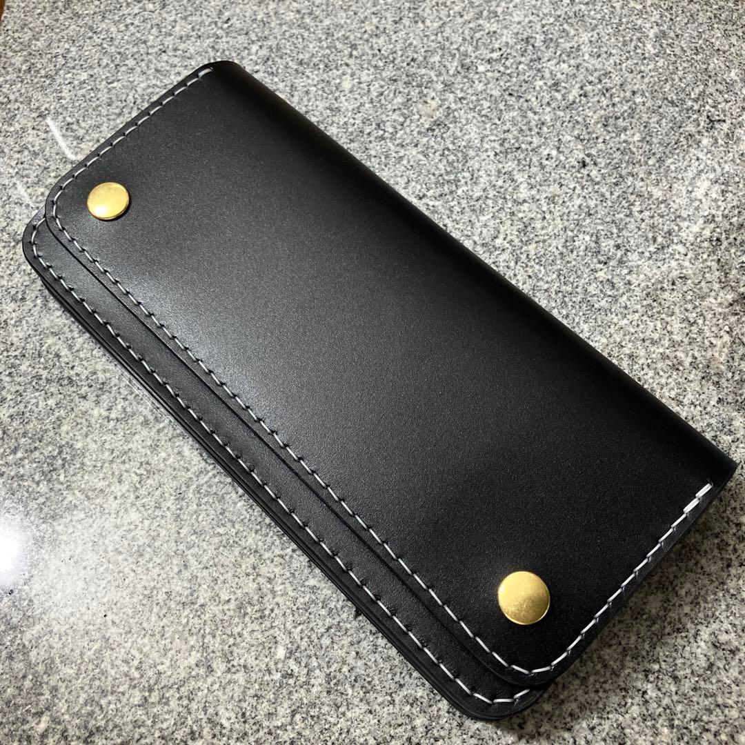 本革トラッカーウォレット 黒×赤
