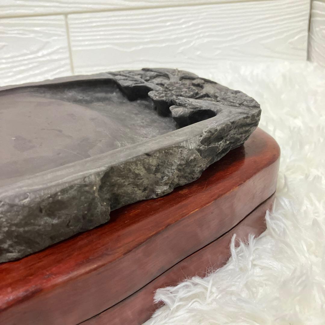 中国硯 唐硯 注册 端渓 商標 梅彫り すずり 書道具　貴重品