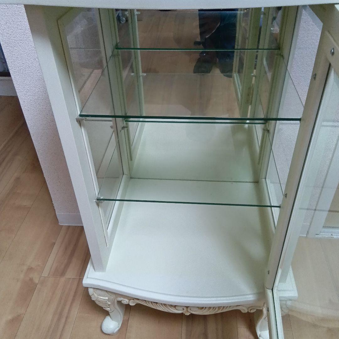 ガラスキャビネット ディスプレイ 収納ケース 木製 猫足 アンティーク ホワイト