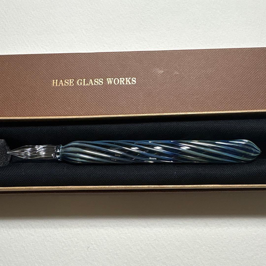 HASE硝子工房　ガラスペン　ブルーグリーン　ストライプ
