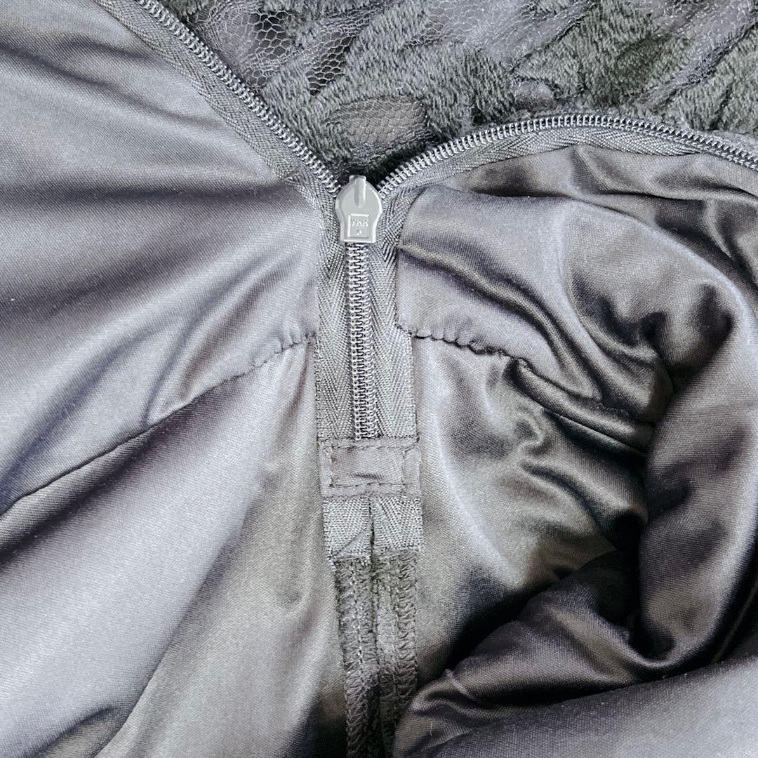 タダシショージ レース 刺繍　スリット ロングドレス　ネイビー　ワンピース