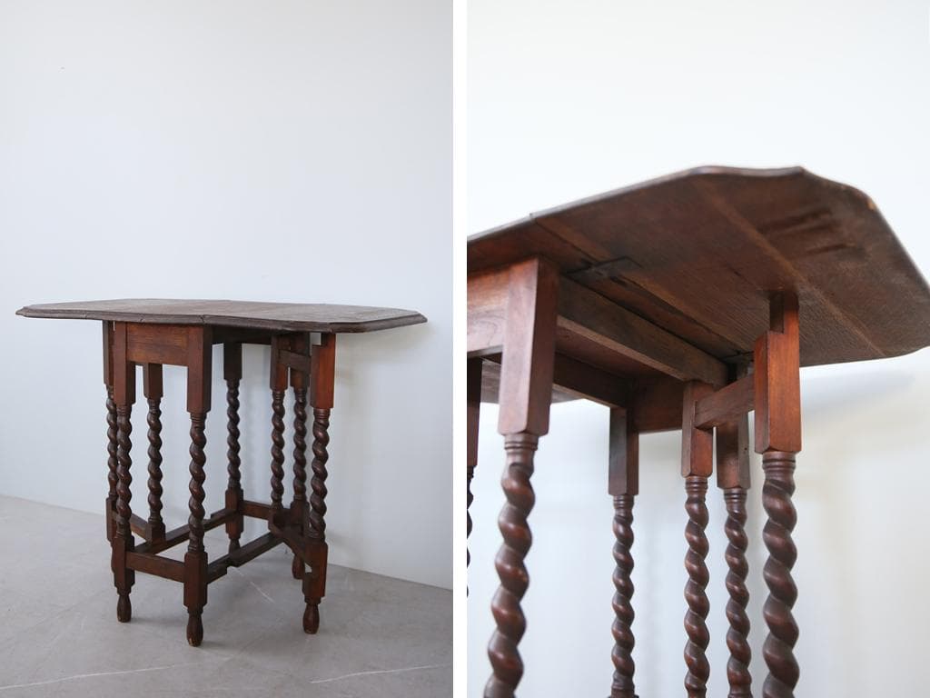 英国アンティーク木製ゲートレッグテーブル/ダイニング机バタフライ(91-244)