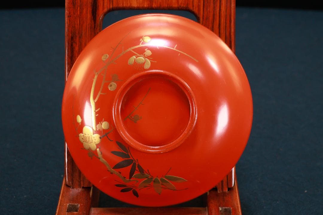 時代漆器　輪島塗　松竹梅蒔絵 　吸物椀　五客　塗椀　汁椀　木製　BJ073
