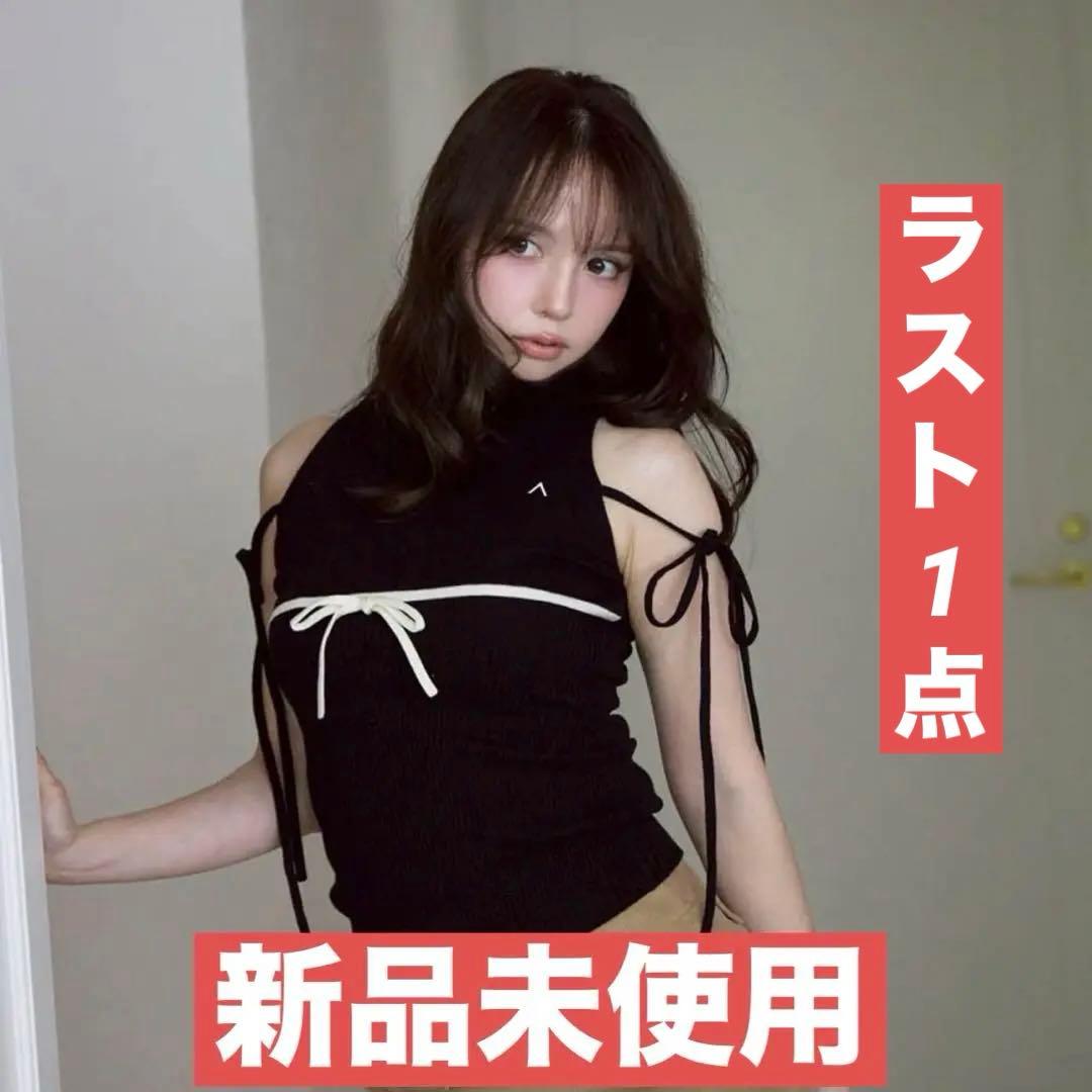 トップス andmary Adele ribbon tank Black