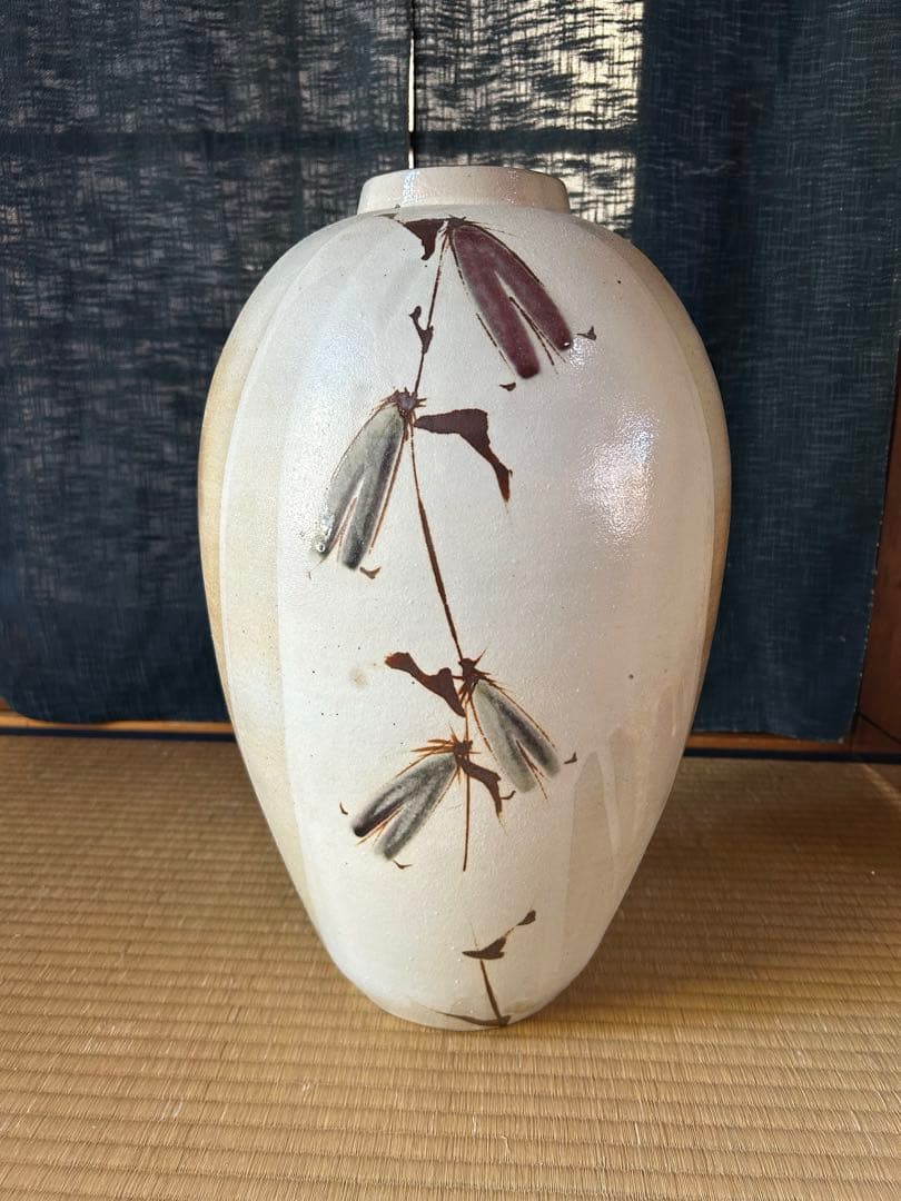益子焼 早川嘉則 壺 花瓶 蛍袋 白