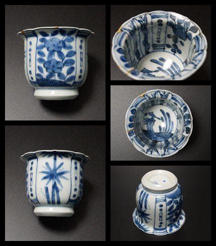 江戸期 古伊万里 染付 向付 在銘 金繋ぎあり 箱付 6客セット