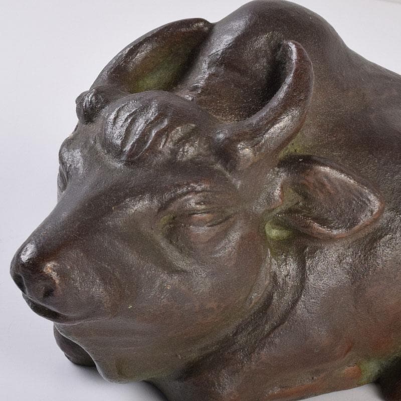 古銅　ブロンズ　牛　置物　在銘　C　R8960