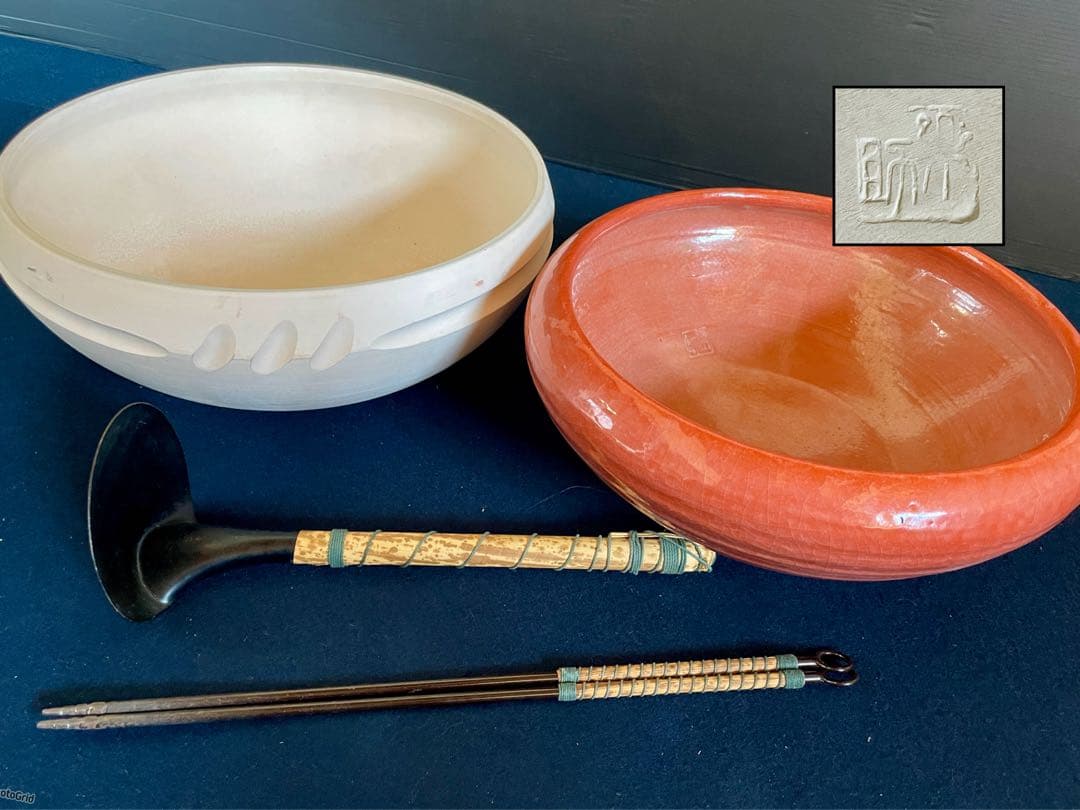 割引❣️「母」巴半田 炮烙 一双 底取 灰道具 4点セット 楽助 （814B①）