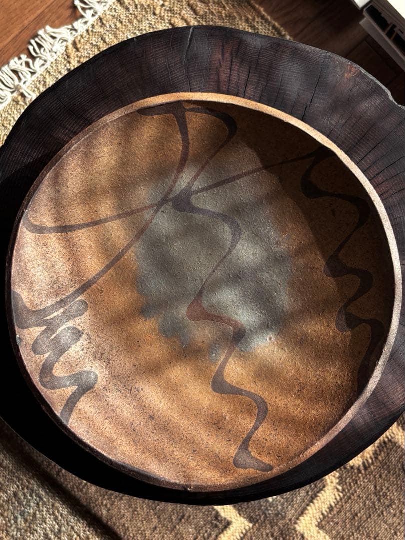 山田洋次 素焼き スリップウェア 大皿器24cm 工芸品　民藝