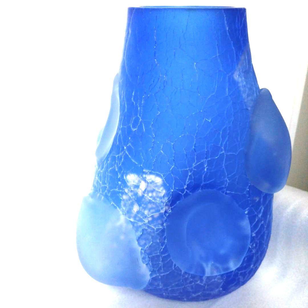 岩田　ガラス　優しい青　銀箔　工房　作家１点もの　花器　アート