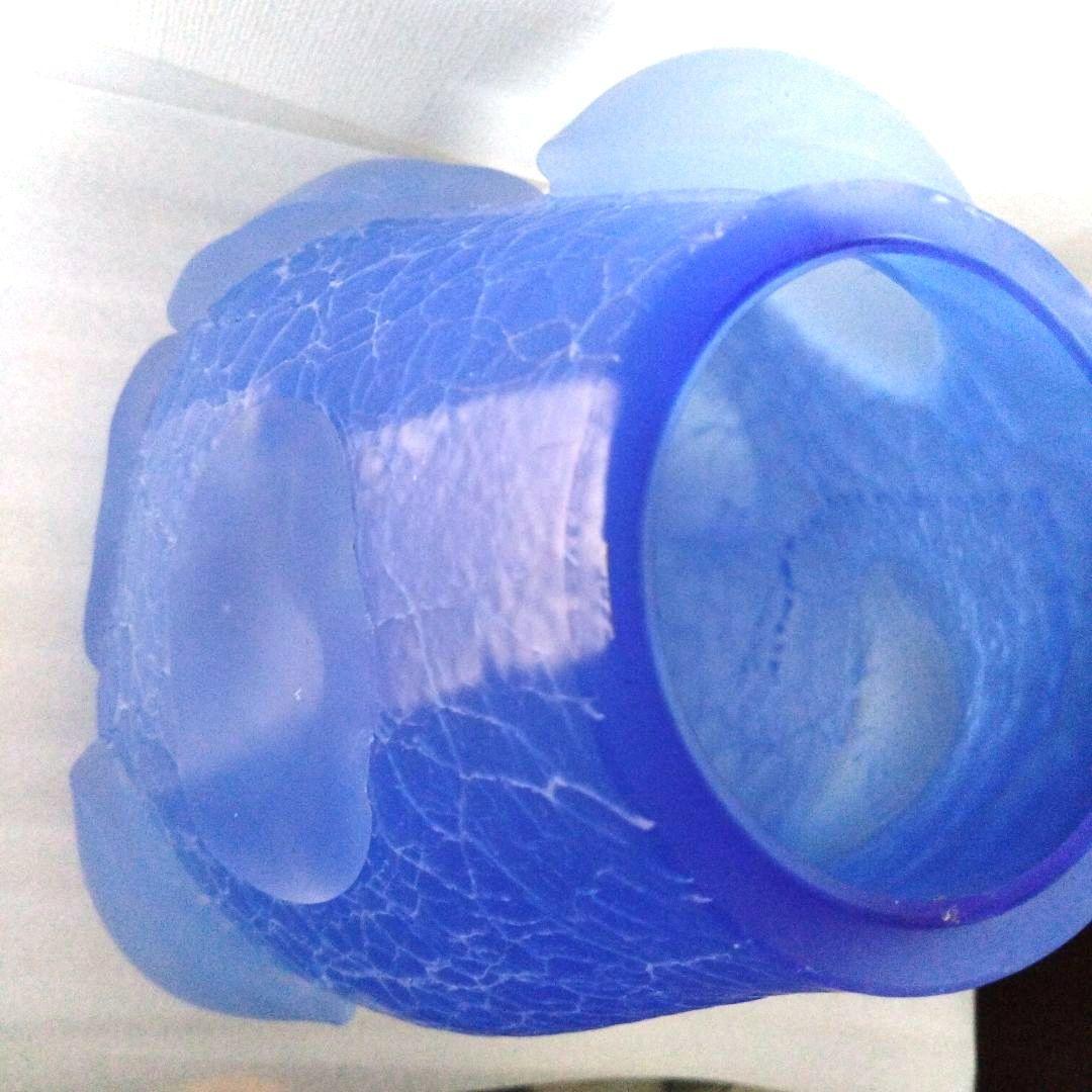 岩田　ガラス　優しい青　銀箔　工房　作家１点もの　花器　アート