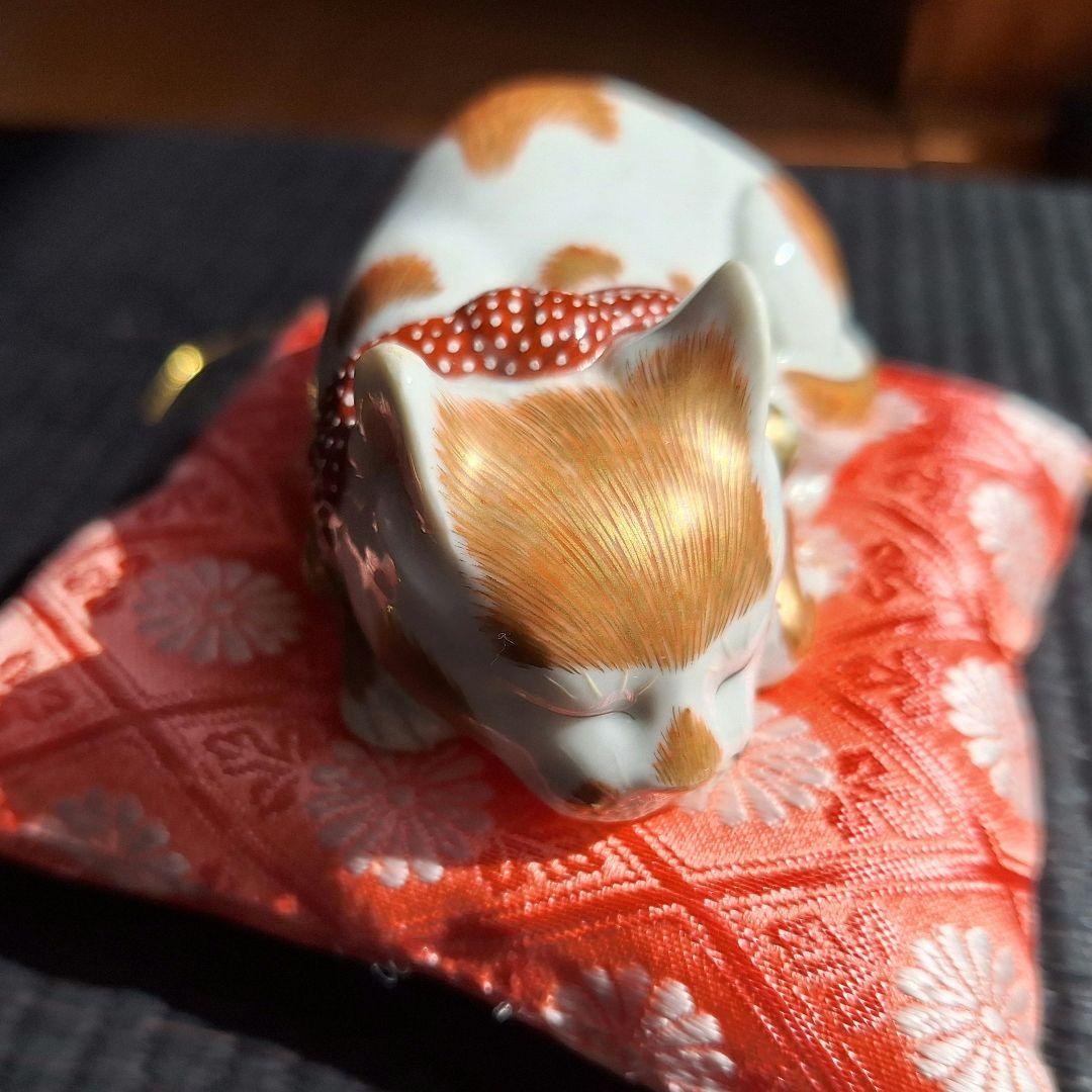 最上手！海を渡り、米国で百年以上眠り続けた猫！明治後期眠り猫招き猫 古伊万里九谷