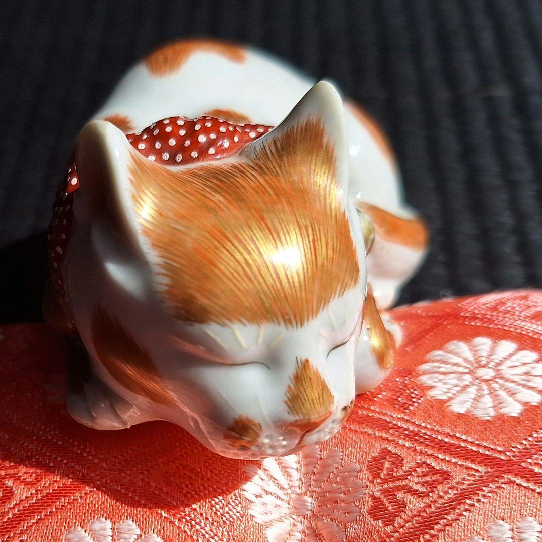 最上手！海を渡り、米国で百年以上眠り続けた猫！明治後期眠り猫招き猫 古伊万里九谷