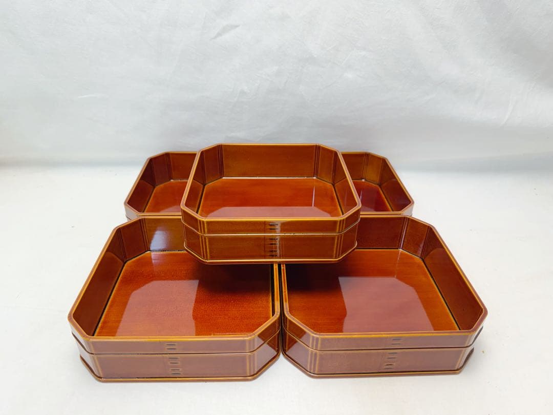 ほぼ未使用 懐石道具 飛騨春慶塗 5段重箱 天然木製 元箱