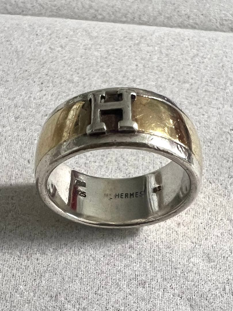 正規品 HERMES Hロゴ リング シルバー×ゴールド ヴィンテージ