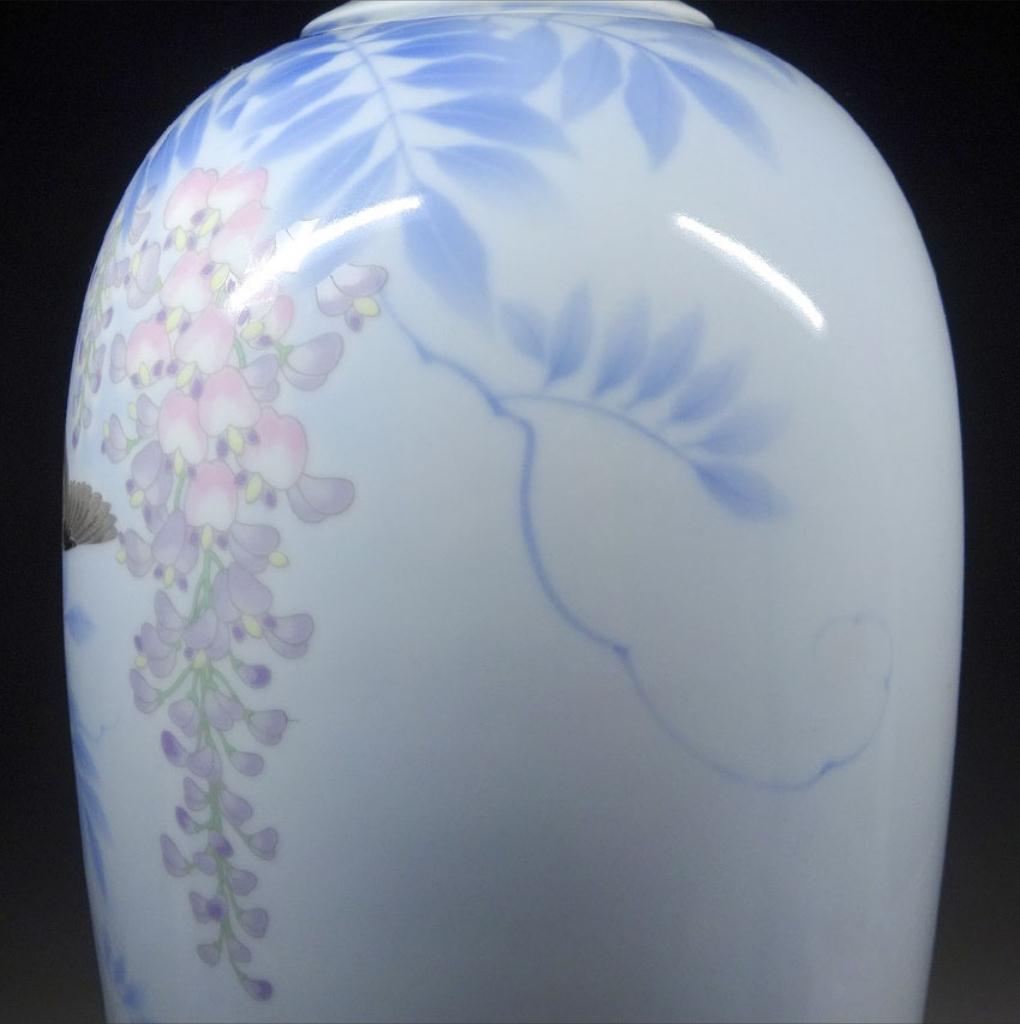 深川製磁 染付 下り藤に燕図 大花瓶 高約40.5cm 有田焼 t92783