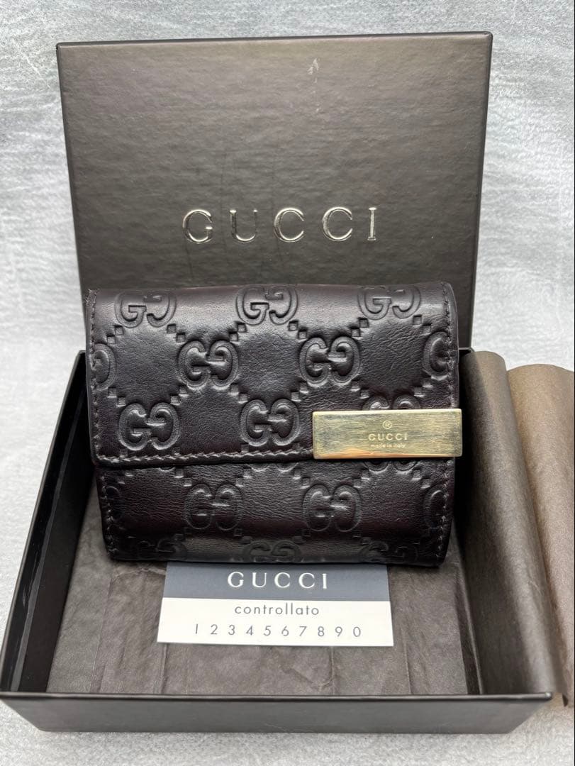 美品　GUCCI グッチ　シマレザー　三つ折りミニウォレット261502