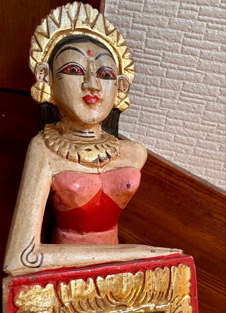 ヴィンテージ インド木製女性像 鏡付き フォークアート Vintage