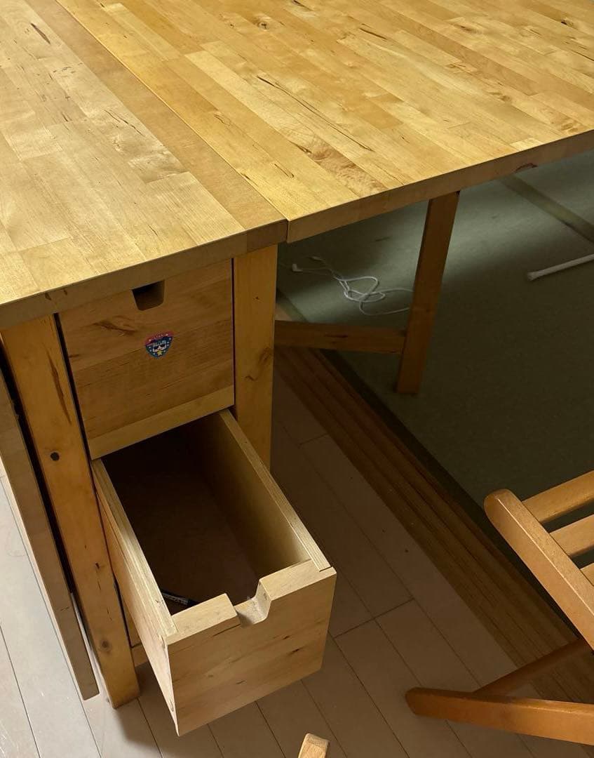 木製 折りたたみ式テーブル 引き出し付き 【前後ろ引き出し付き】