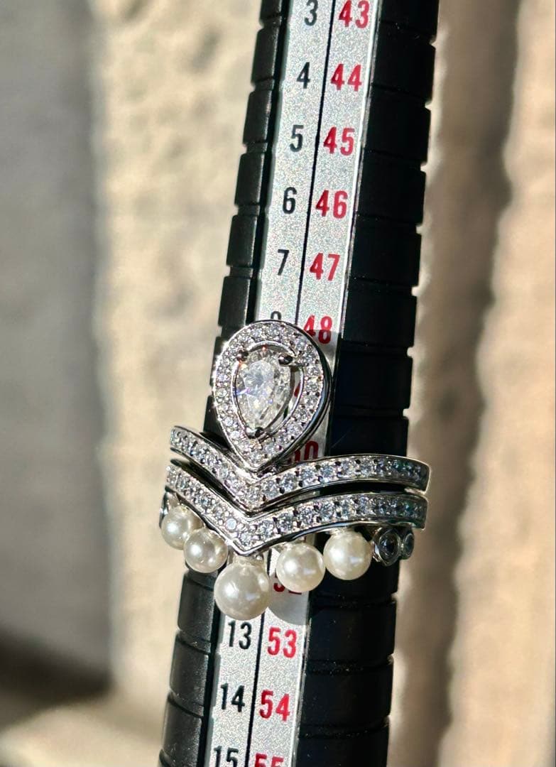 SALE◆未使用◆モアサナイト　V字パールリング　2点セット　silver925