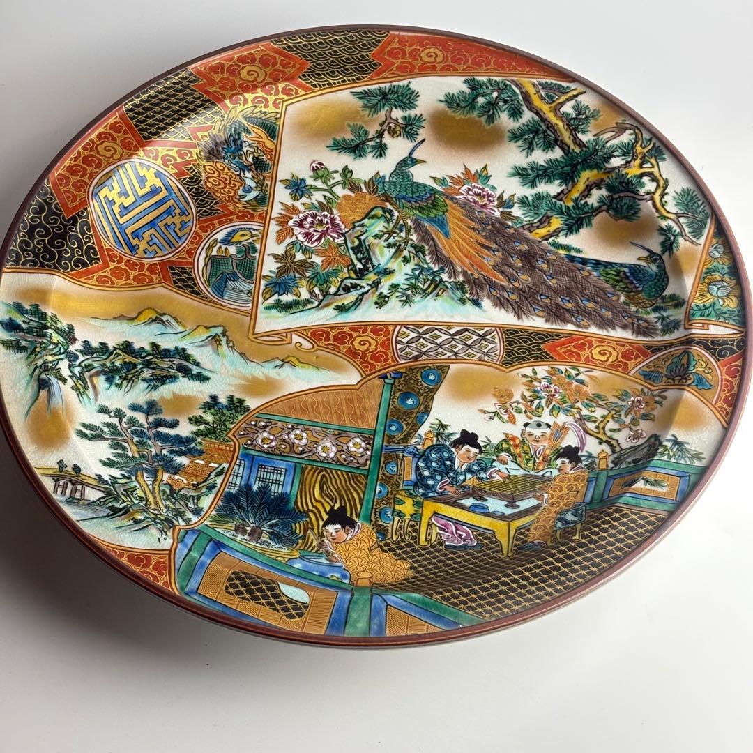 九谷庄三祥文 九谷祥三 飾皿 花鳥人物風景細密絵付大皿