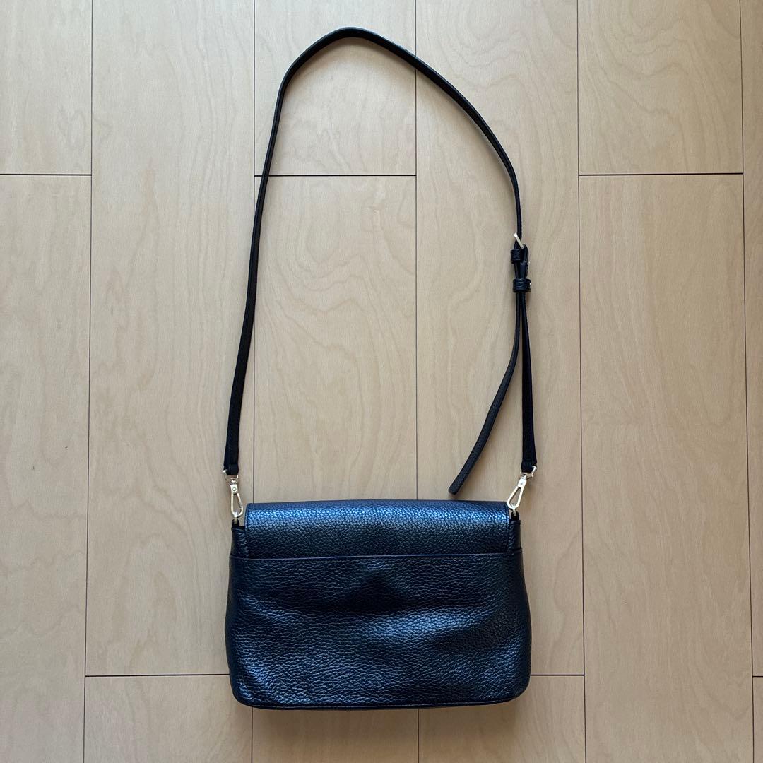 アニエスベー　ショルダーバッグ　黒　シボ革