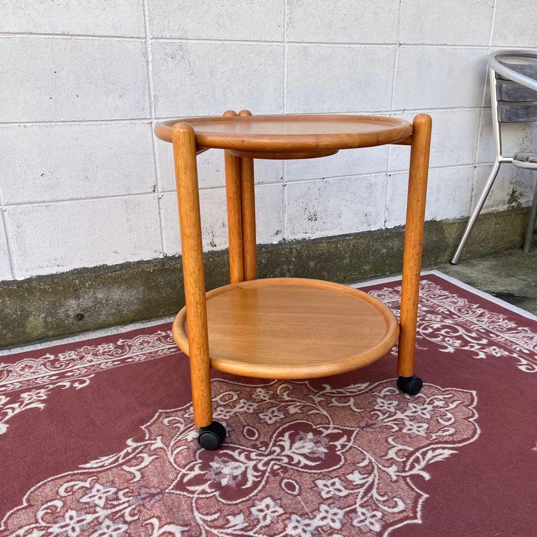 北欧デザイン 古家具◾️木製サイドテーブル キャスター付き ワゴン