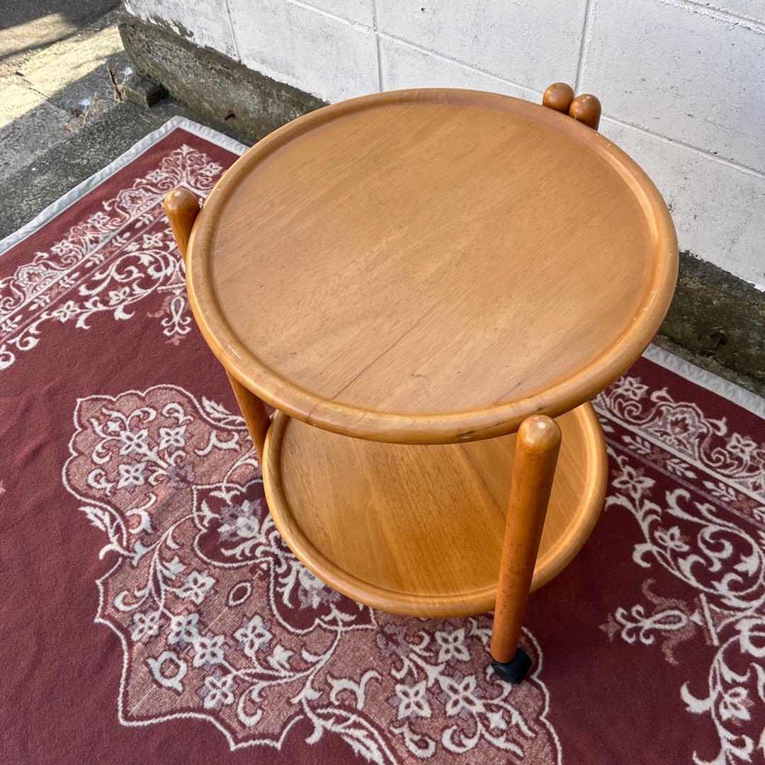 北欧デザイン 古家具◾️木製サイドテーブル キャスター付き ワゴン