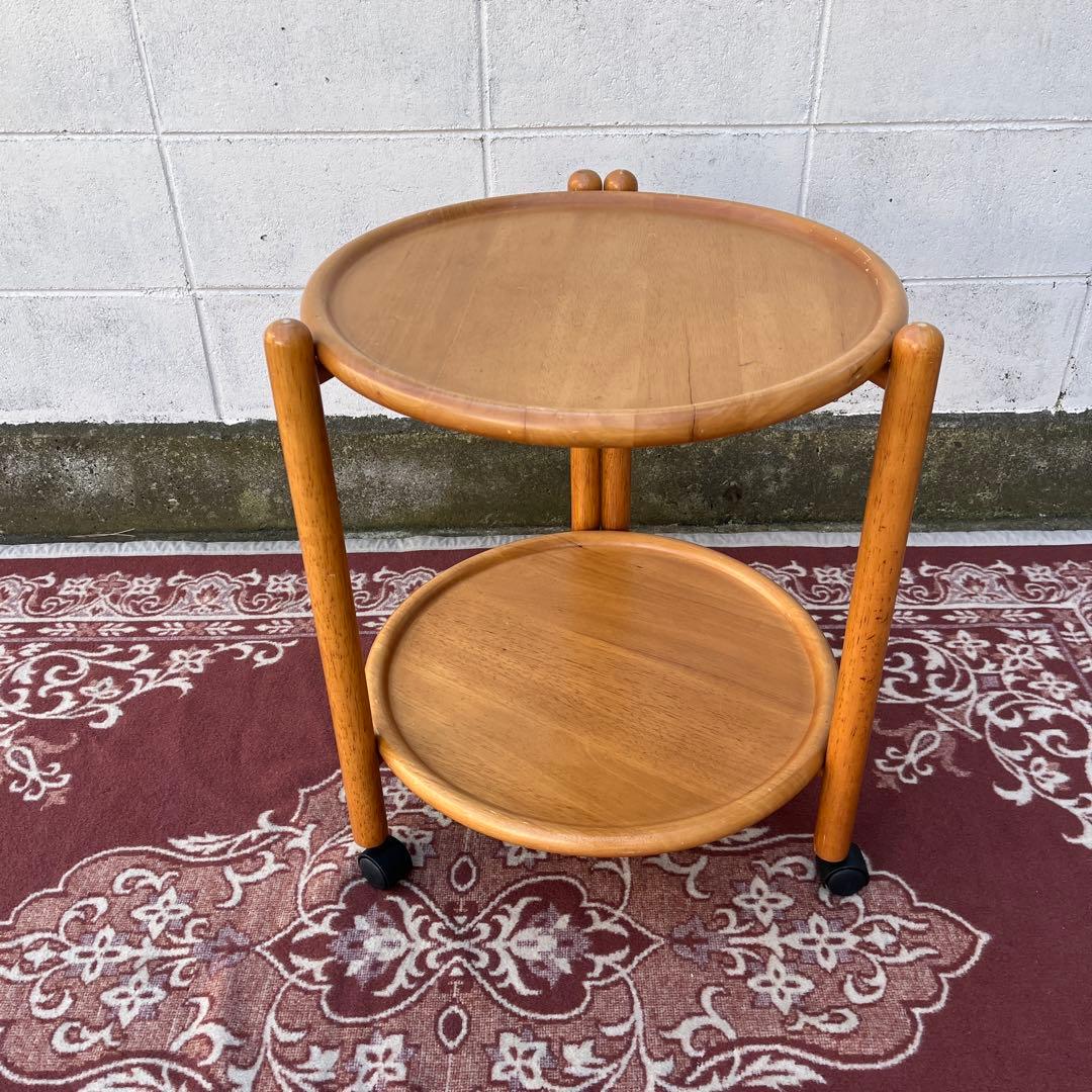 北欧デザイン 古家具◾️木製サイドテーブル キャスター付き ワゴン