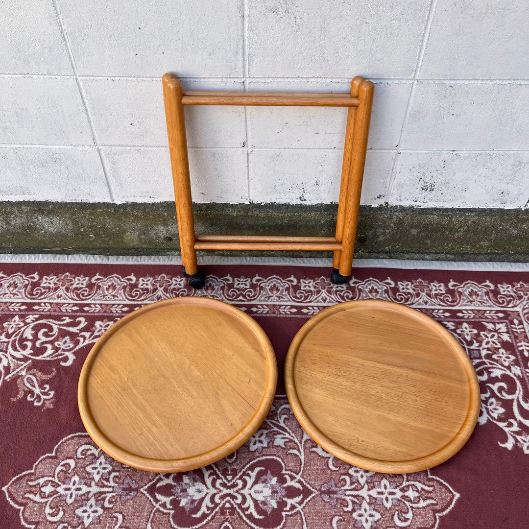 北欧デザイン 古家具◾️木製サイドテーブル キャスター付き ワゴン