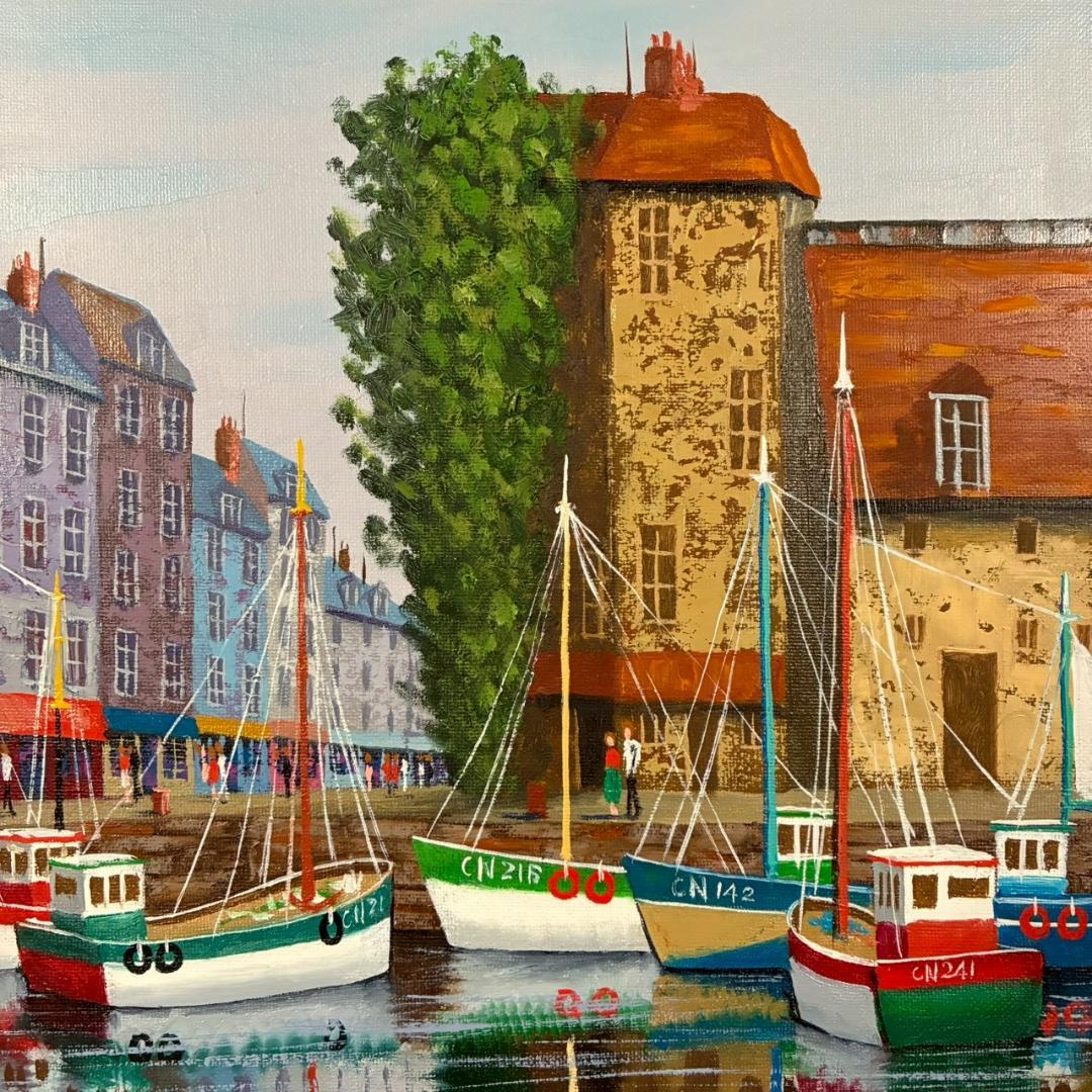 佐藤計「オンフルール」キャンバスに油彩画 F6 直筆サイン入 額装 フランス風景