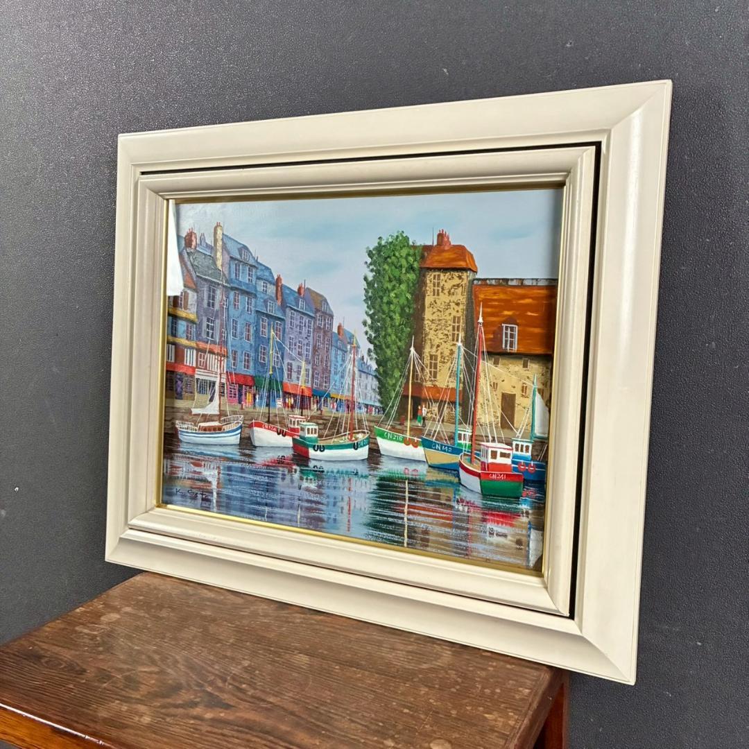 佐藤計「オンフルール」キャンバスに油彩画 F6 直筆サイン入 額装 フランス風景