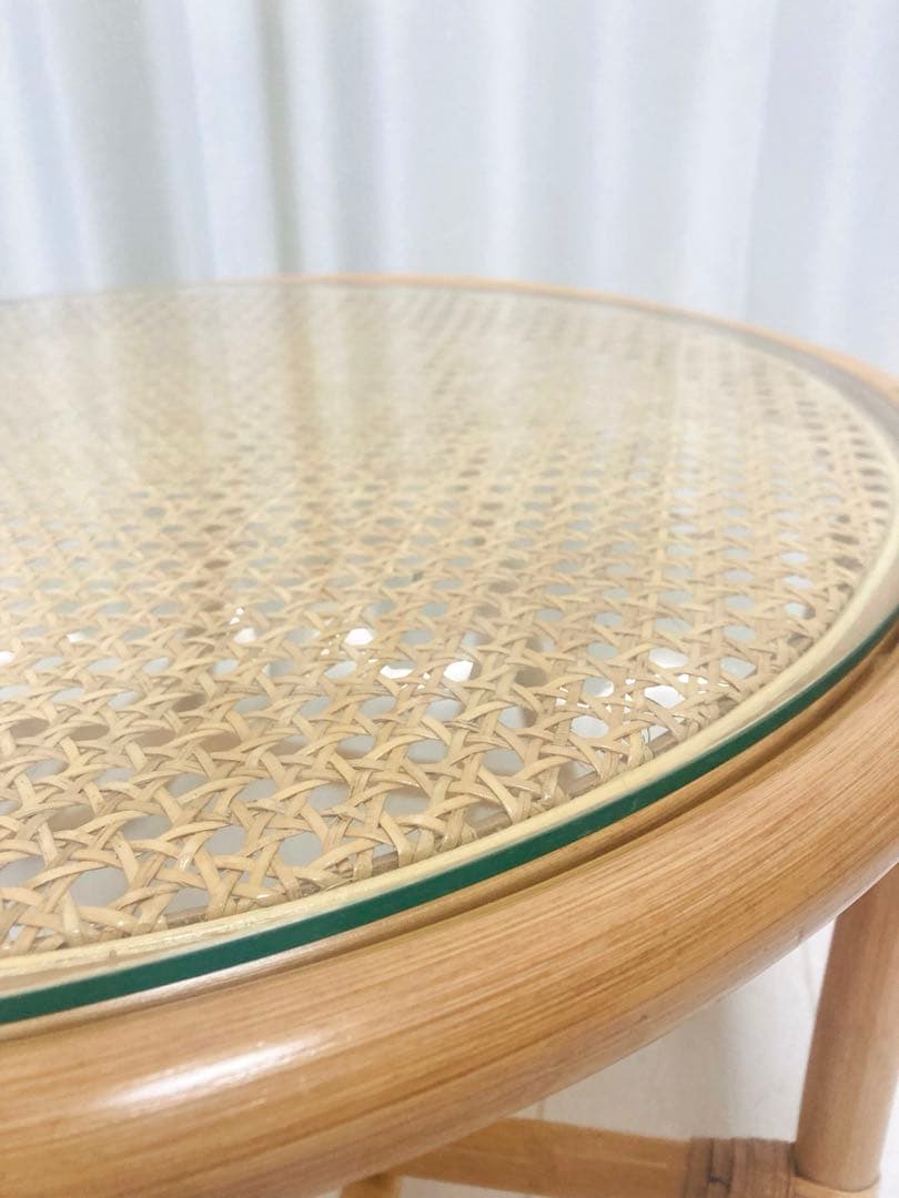 ラタン　ガラステーブル　センターテーブル　ローテーブル　藤