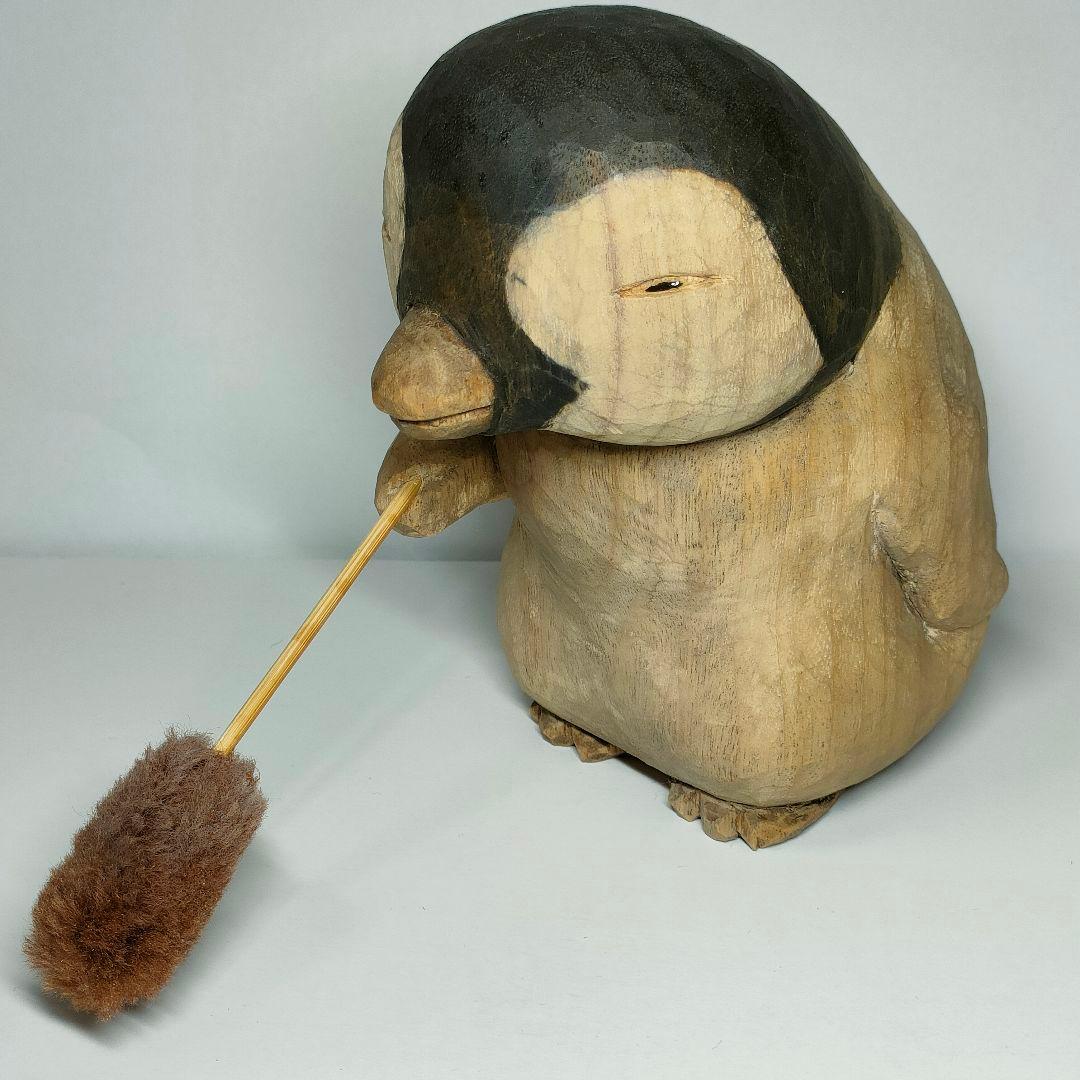 木製ペンギン　木製彫刻 　ダスター付き