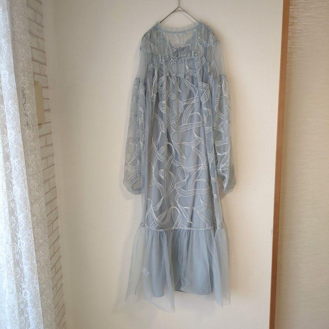 美品 niana ニアナ リボンエンブロイダリーレイヤードドレス L 大きい