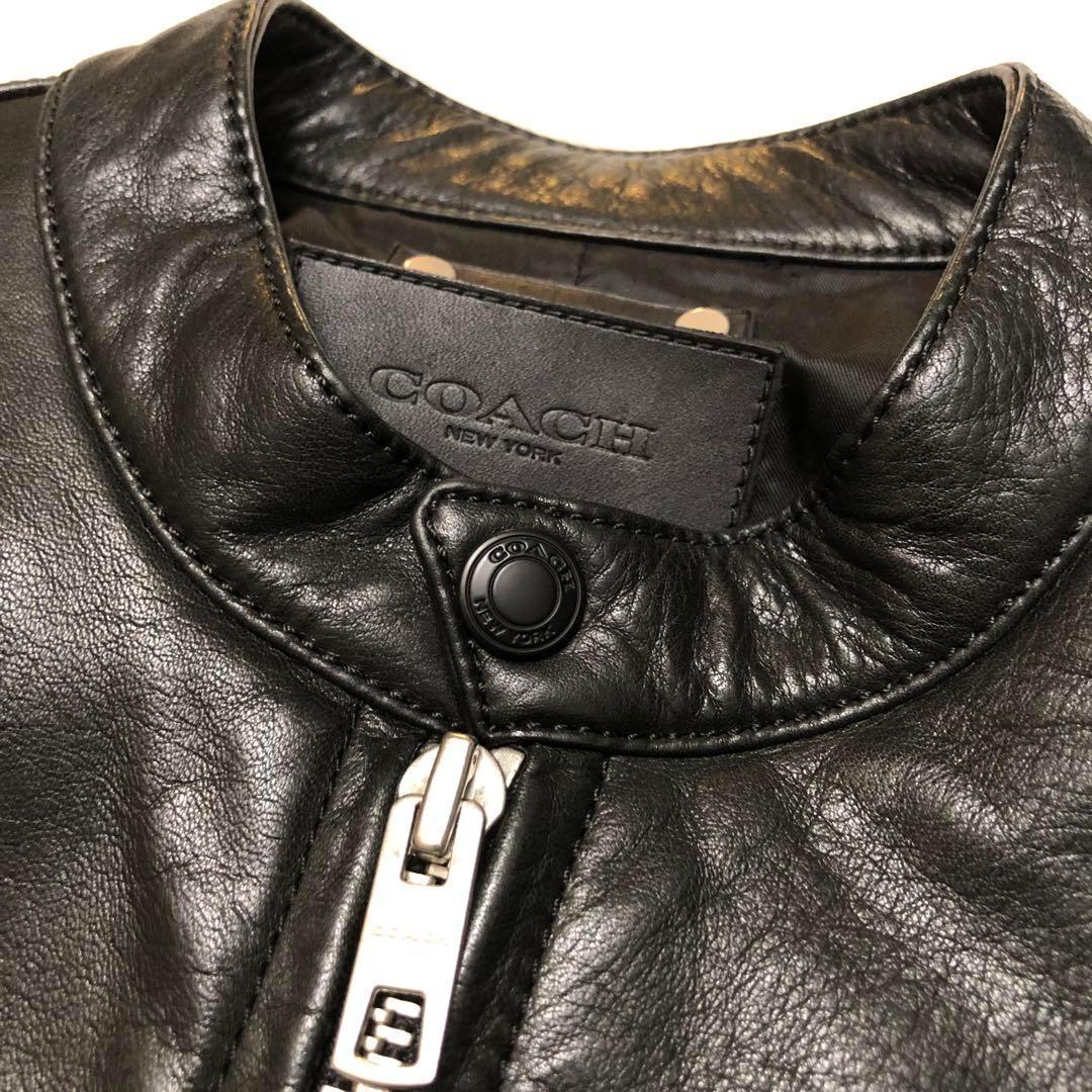 ★美品★コーチ シングルライダースジャケット シボ革 メタル スナップ ジップ