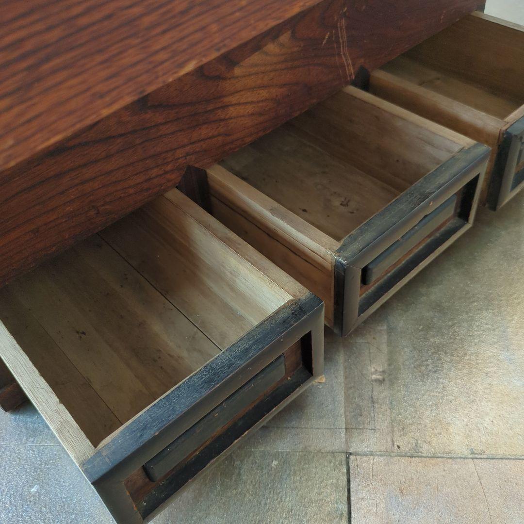 骨董 火鉢 長火鉢 関西火鉢 銅器ごとく付 テーブル 古民具 木製