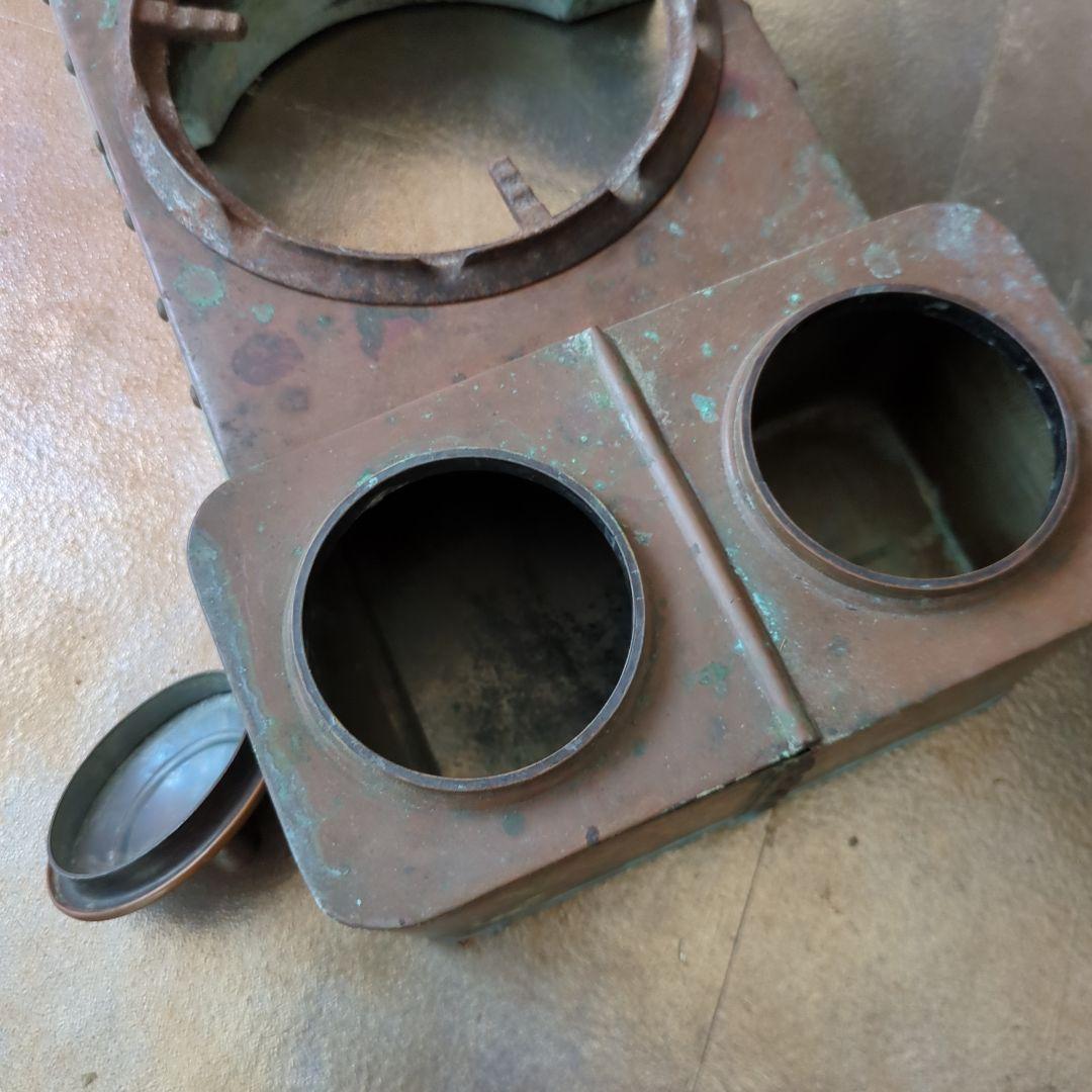 骨董 火鉢 長火鉢 関西火鉢 銅器ごとく付 テーブル 古民具 木製