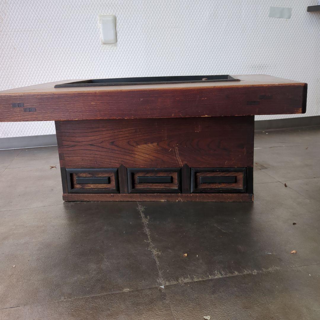 骨董 火鉢 長火鉢 関西火鉢 銅器ごとく付 テーブル 古民具 木製