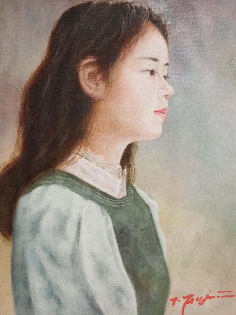 【限定値下げ】油彩画 女性肖像 人物画　油絵　藤井勉　F6　額付き　手描き　肉筆