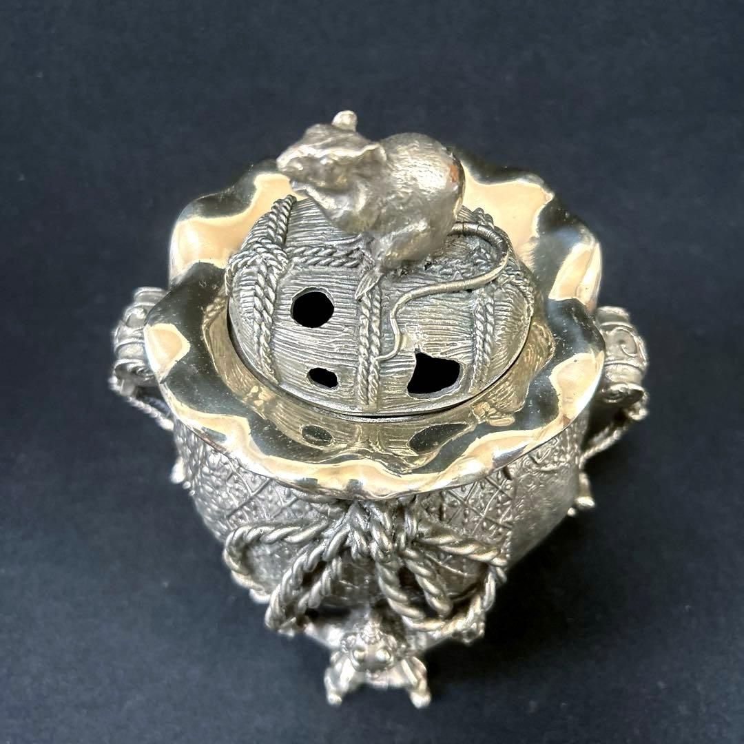 ・伝統工芸　高岡銅器　洋銀　香炉　須賀月芳　砂金袋　置物　インテリア　香道具