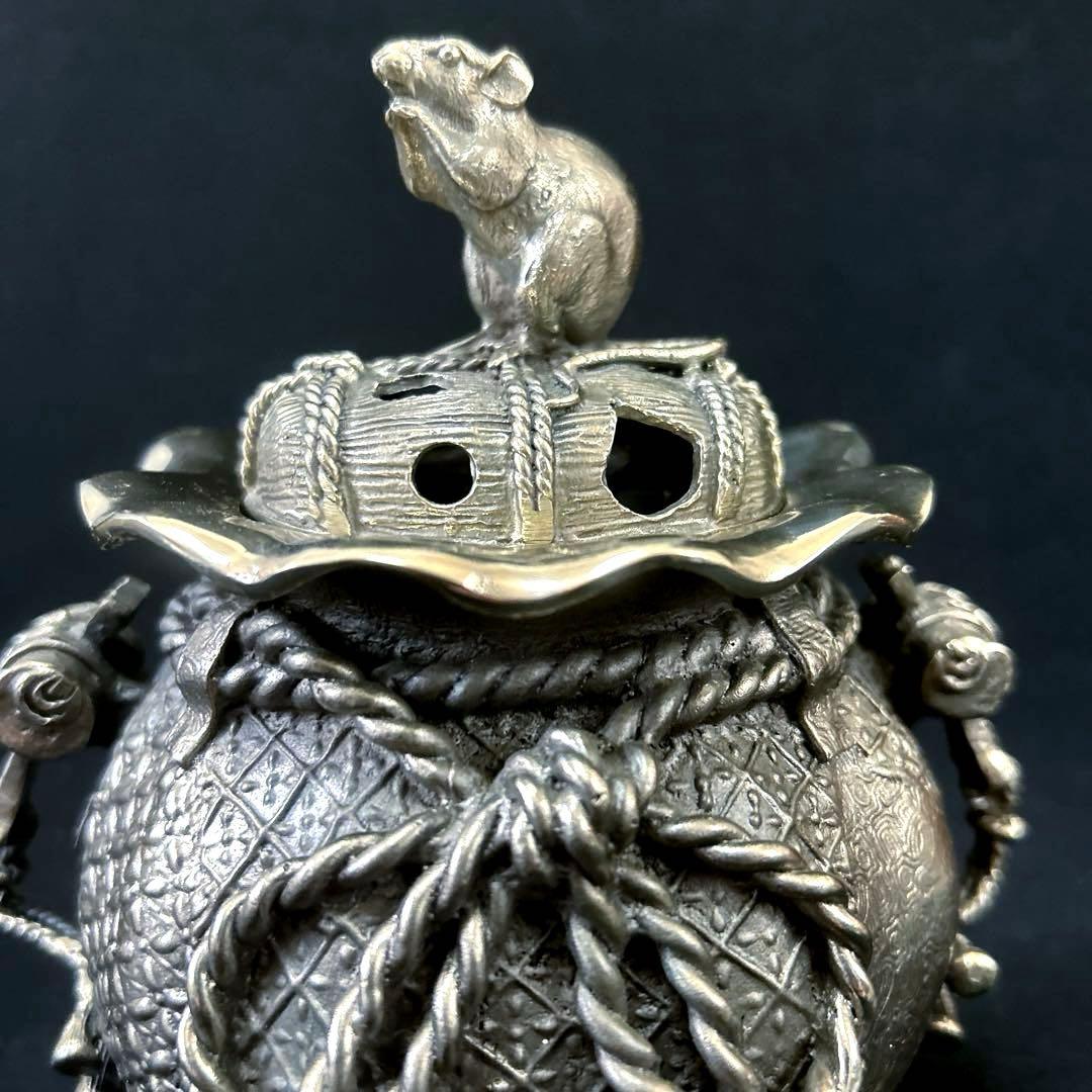 ・伝統工芸　高岡銅器　洋銀　香炉　須賀月芳　砂金袋　置物　インテリア　香道具