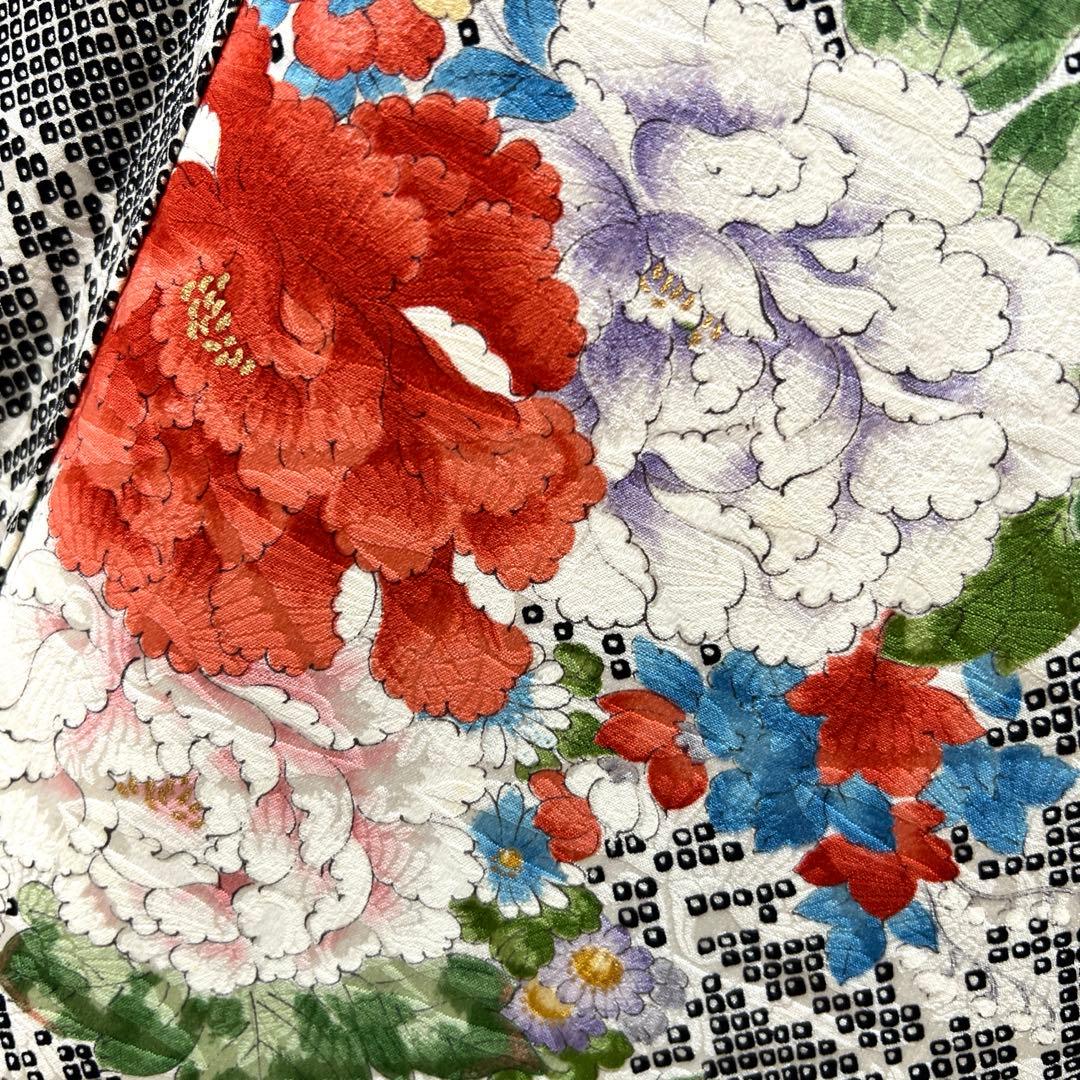 438 振袖フルセット 正絹 黒 赤 金彩 手描き 総柄 小紋 セミアンティーク