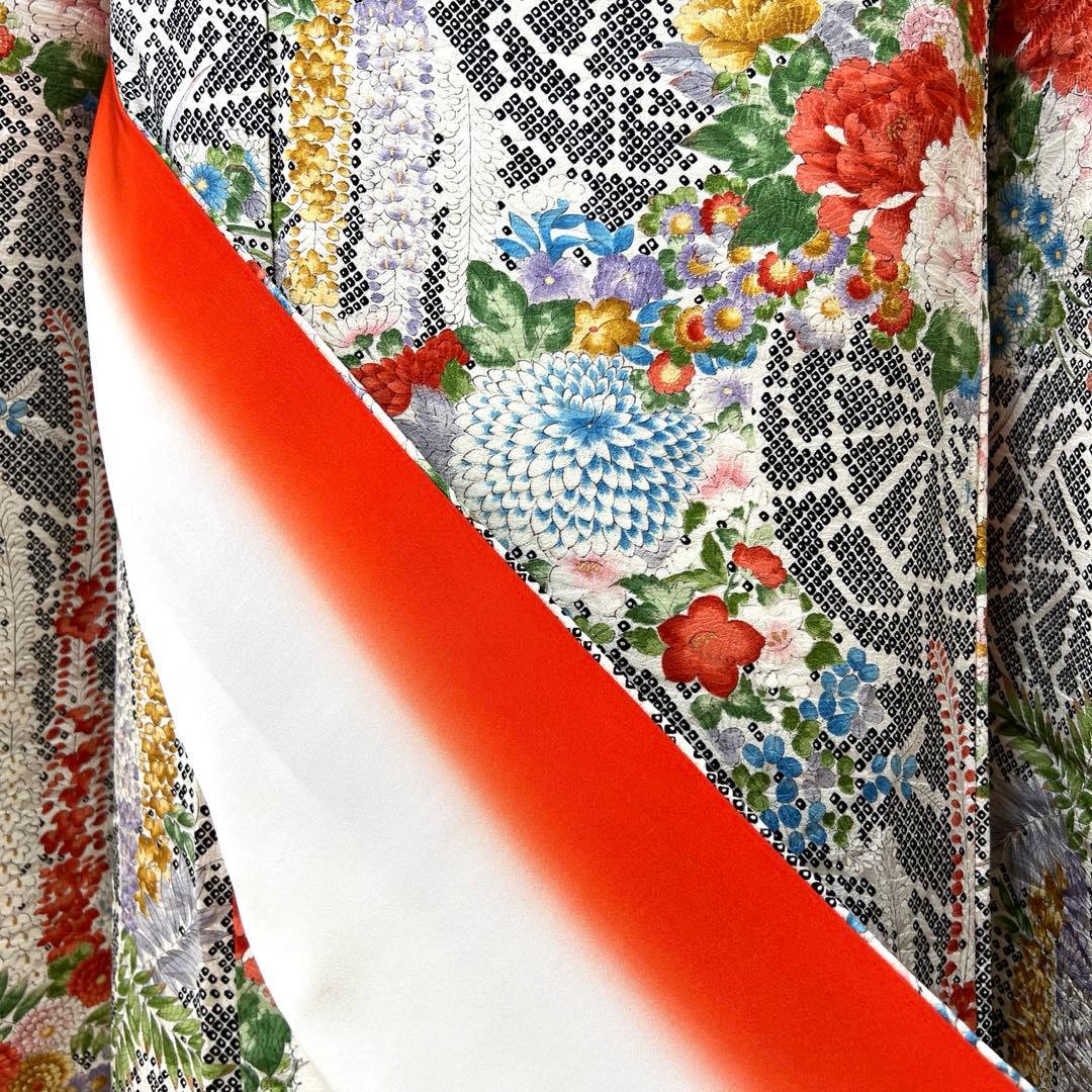 438 振袖フルセット 正絹 黒 赤 金彩 手描き 総柄 小紋 セミアンティーク